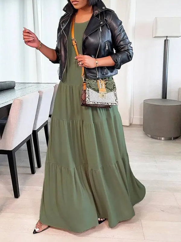 Solid Sleeveless Ruffle Dress