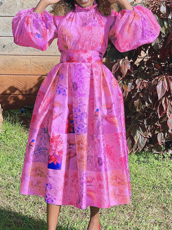 Printed Puff-Sleeve Dress