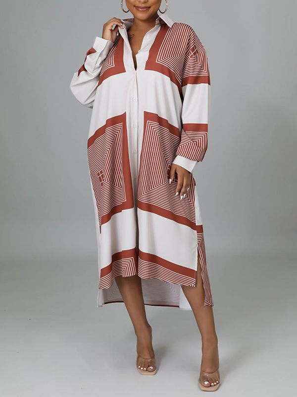 Printed Side-Slit Shirt Dress