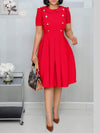 Button-Front Frilled Pleated Dress