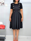 Button-Front Frilled Pleated Dress