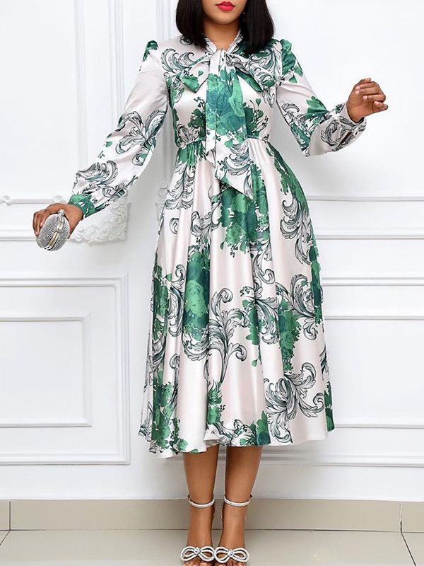 Printed Tied-Neck Dress