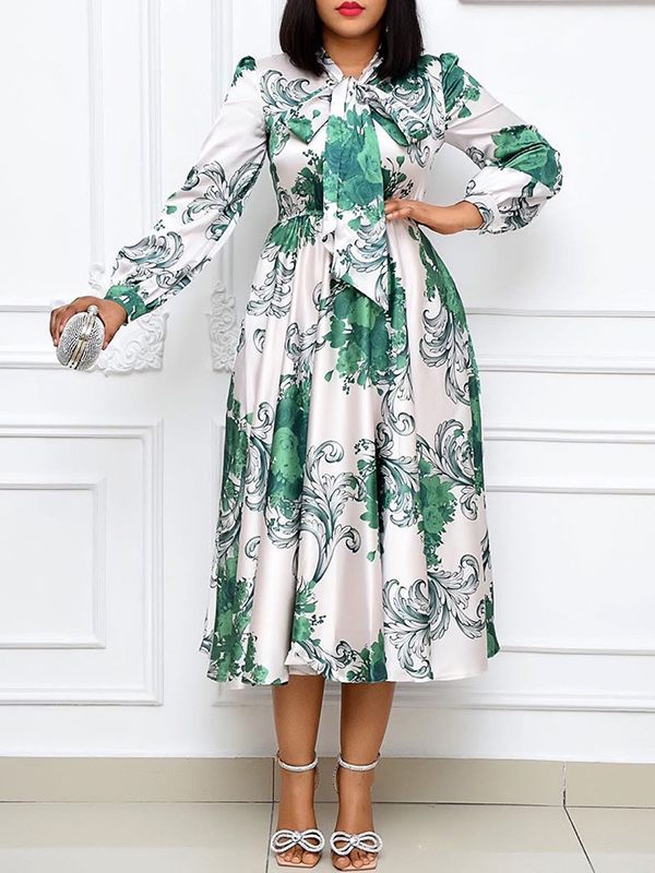 Printed Tied-Neck Dress