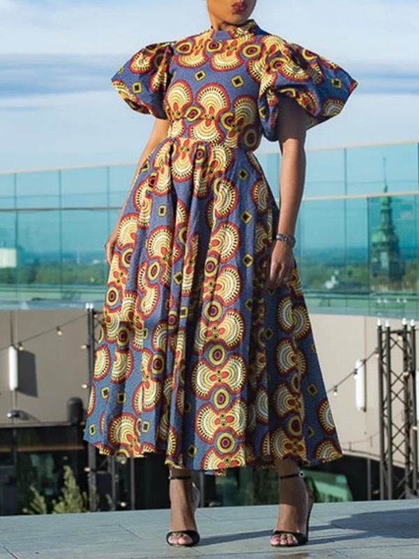Printed Puff-Sleeve Dress