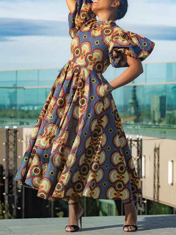 Printed Puff-Sleeve Dress