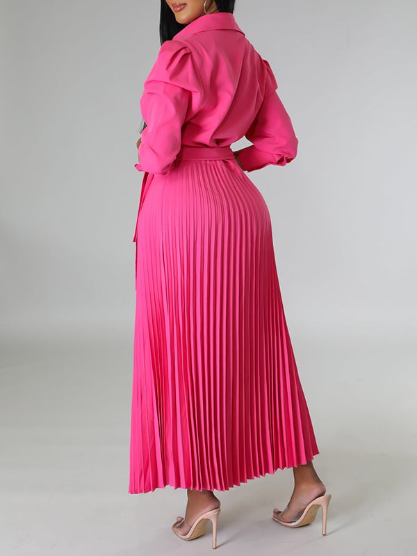 Solid Pleated Shirt Dress
