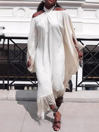 White Halter Fringe Dress