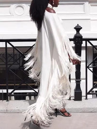 White Halter Fringe Dress