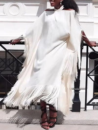 White Halter Fringe Dress