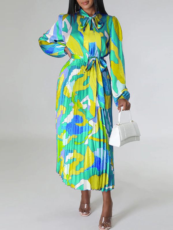 Printed Tied Pleated Dress