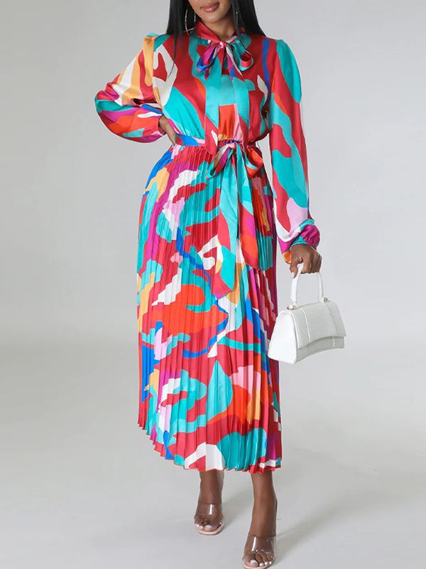Printed Tied Pleated Dress