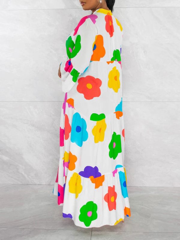 Floral Button-Front Ruffle Dress