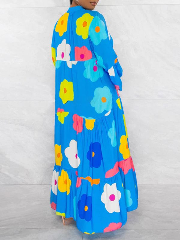 Floral Button-Front Ruffle Dress