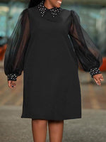 Sheer-Sleeve Studded Dress