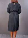 Solid Belted Pleated Dress
