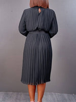 Solid Belted Pleated Dress