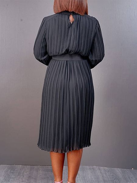 Solid Belted Pleated Dress