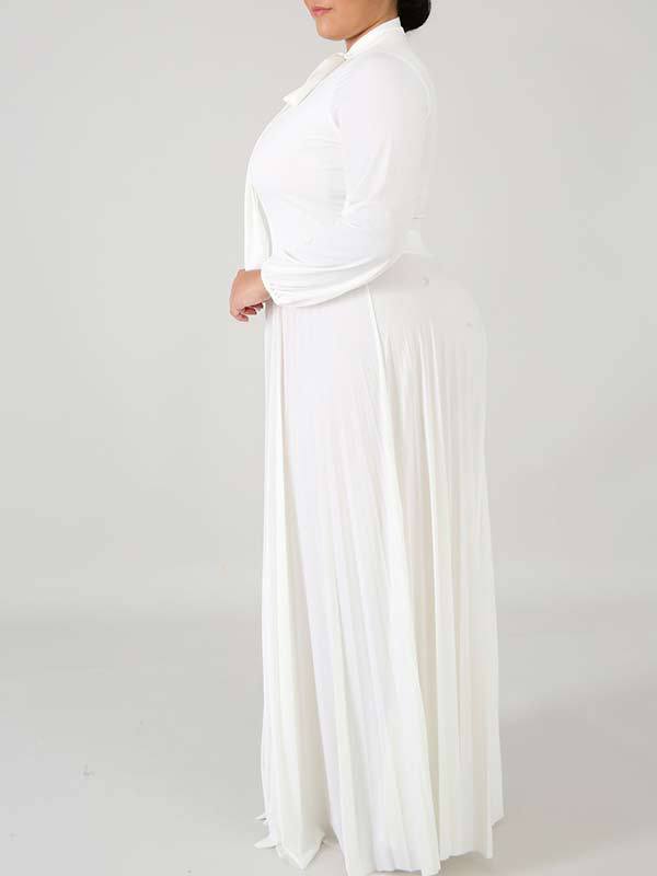 Solid Tied-Neck Pleated Dress