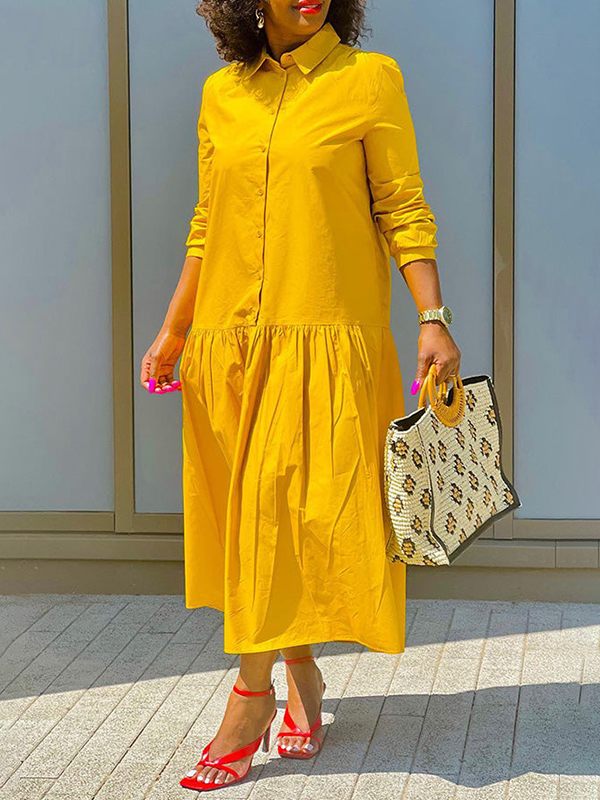 Solid Button-Front Shirt Dress