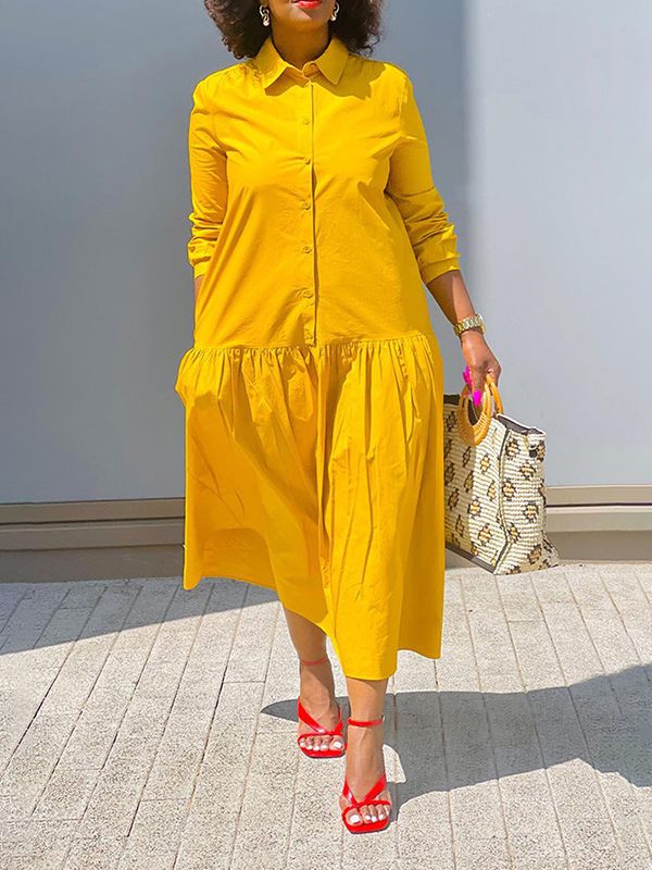 Solid Button-Front Shirt Dress