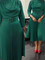 Beautiedoll Solid Belted Pleated Dress