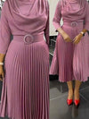Beautiedoll Solid Belted Pleated Dress