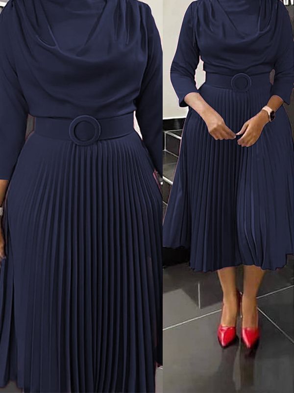 Beautiedoll Solid Belted Pleated Dress