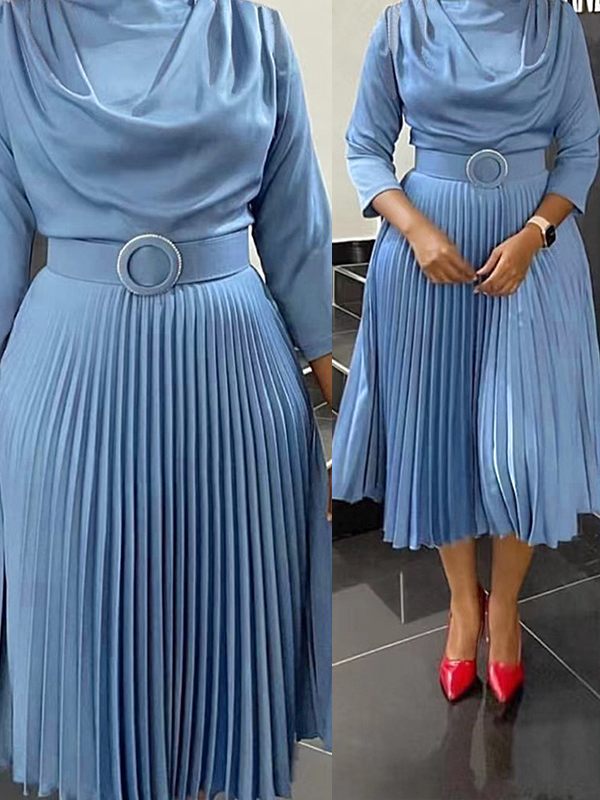 Beautiedoll Solid Belted Pleated Dress