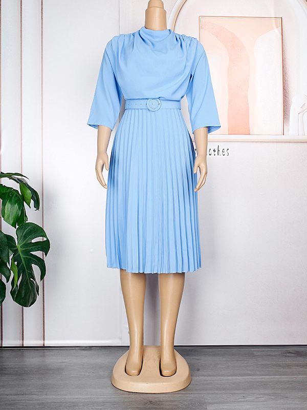 Beautiedoll Solid Belted Pleated Dress