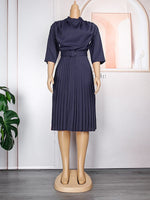 Beautiedoll Solid Belted Pleated Dress