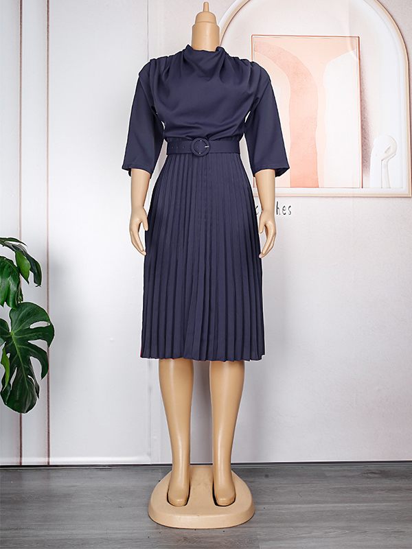 Beautiedoll Solid Belted Pleated Dress