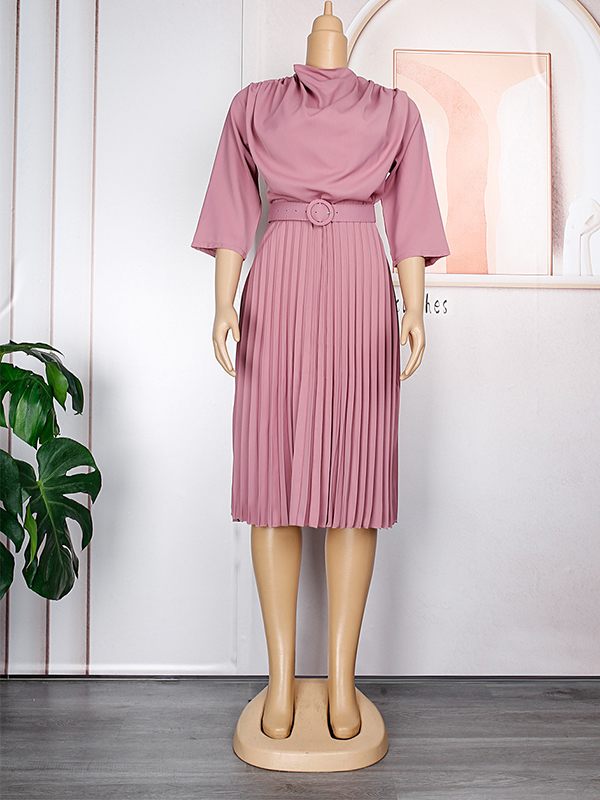 Beautiedoll Solid Belted Pleated Dress