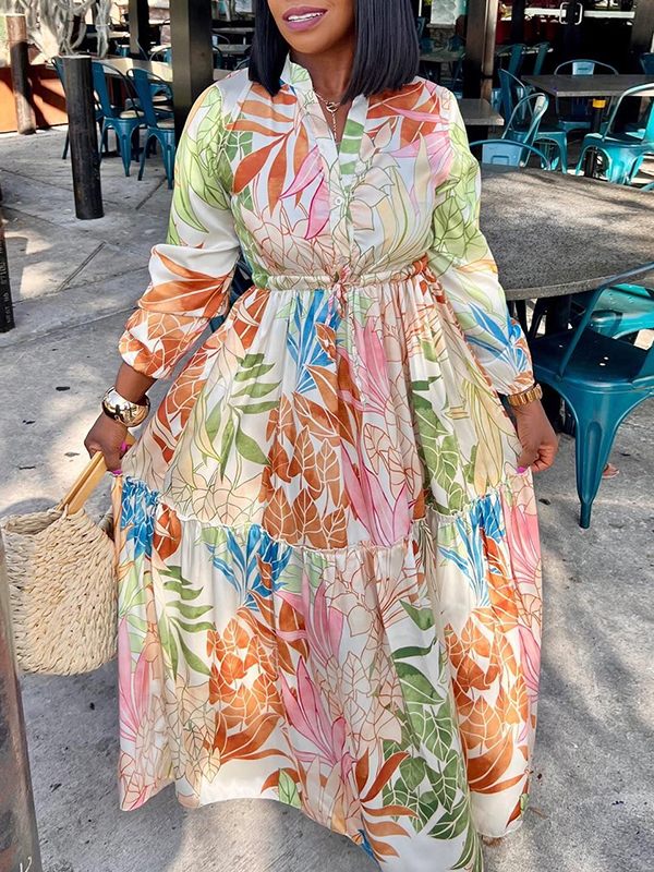Printed Drawstring Shirt Dress