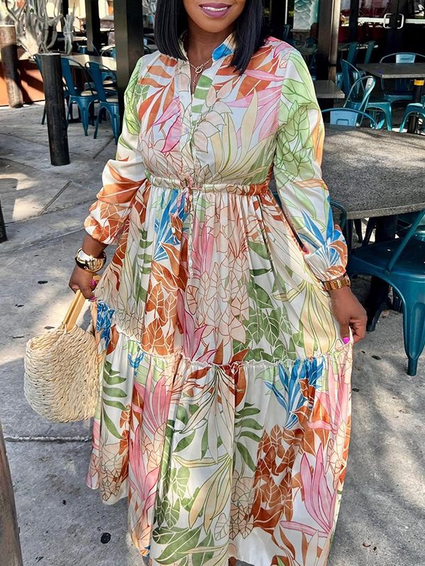 Printed Drawstring Shirt Dress
