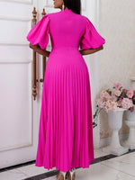 Puff-Sleeve Pleated Dress