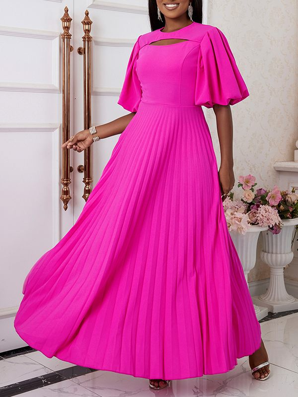Puff-Sleeve Pleated Dress