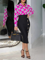 Printed Shirt & Pencil Skirt Set