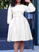 Solid Round-Neck Belted Dress