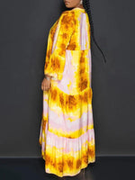 Printed Button-Front Ruffle Dress