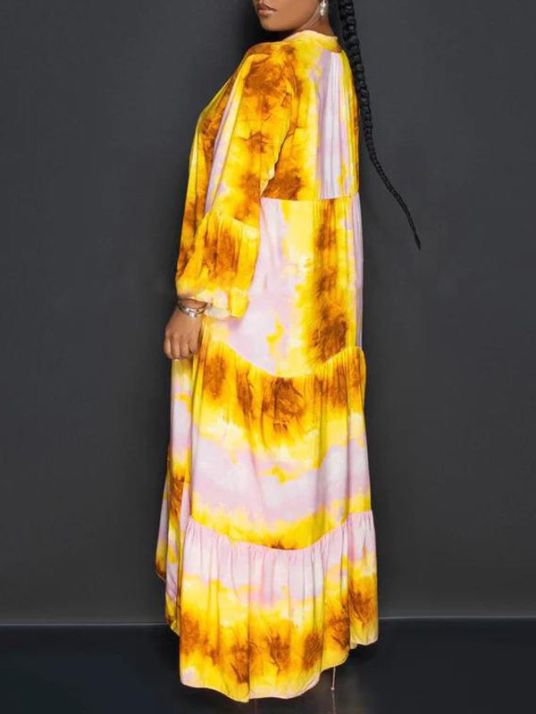 Printed Button-Front Ruffle Dress