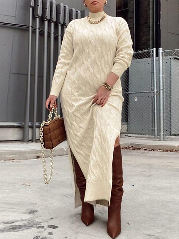 Cable Knit Slit Dress