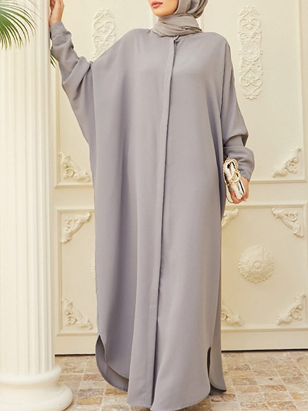 Solid Mandarin-Collar Shirt Dress