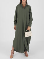 Solid Mandarin-Collar Shirt Dress