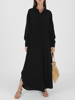 Solid Mandarin-Collar Shirt Dress