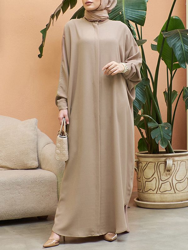 Solid Mandarin-Collar Shirt Dress