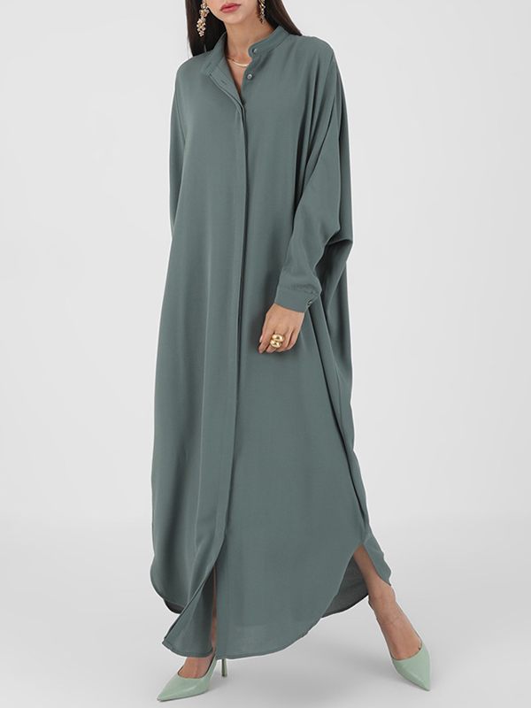 Solid Mandarin-Collar Shirt Dress
