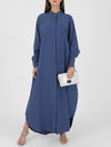 Solid Mandarin-Collar Shirt Dress