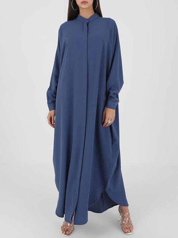Solid Mandarin-Collar Shirt Dress