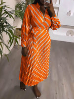 Stripe Tied Pleated Dress