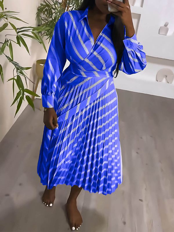 Stripe Tied Pleated Dress